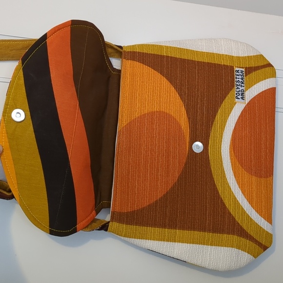 Retro Autumn Colors 60s Crossbody Bag Fall Leaves Satchel Vintage Materials - Picture 4 of 9